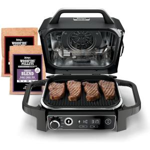 Ninja | Woodfire Series | 7-in-1 (Grill, BBQ, Roast, Air Fry, Dehydrate, Broil, Smoke) | Portable & Weather Resistant | Cook Up To 6 Steaks & 30 Hot Dogs | Woodfire Pellets included | OG701(7-in-1 Grill)
