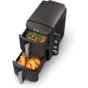 Ninja Air Fryer, 8 QT DoubleStack 2-Basket, Space Saving Design, Cooks 2lb Chicken Wings, Feeds up to 6 People, 6-in1 Air Fryer, Roast, Bake & More, Easy to Clean, Dishwasher Safe Parts, Black, SL201(8 QT)