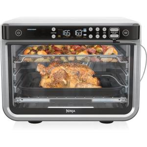 Ninja Air Fryer & Toaster Oven | Prestige Smart XL Countertop Oven | Bakes up to 20 Cookies, Fits up to a 12lb Turkey | Pizza, Toast, Bake, Air Fry & Reheat | 1800 Watts | Stainless Steel | DT501​(10-in-1 with Thermometer)