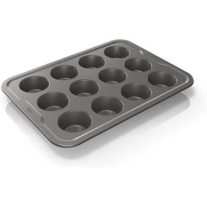 Ninja B30309 Foodi NeverStick Premium 9 inch Round Cake Pan, Nonstick, Oven Safe up to 500⁰F, Dishwasher Safe, Grey(12 Muffin Pan)