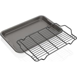 Ninja B32002 Foodi NeverStick Premium 2-Piece Baking Sheet Set, Nonstick, Oven Safe up to 500⁰F, with 9 x 13 inch Sheet & 11 x 17 inch Sheet, Dishwasher Safe, Grey(Cookie Pan + Cooling Rack)