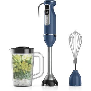 Ninja CI105BRN Foodi Power Mixer System, 750-Peak-Watt Immersion Blender and Hand Mixer, EasyGlide Beaters, Dough Hooks, 3-Cup Blending Vessel, Sea Salt Gray(Navy)