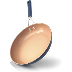 Ninja Ceramic Cookware Set, Extended Life 11-Piece Kitchen Cookware Sets with Comfort Grip, Nonstick Fry Pans, Pots, PTFE Free, Oven & Dishwasher Safe, Stovetop Compatible, Navy Blue, CW49011(10.25″ Blue Fry Pan)