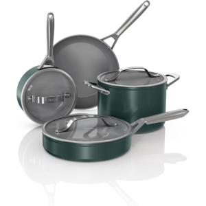 Ninja Ceramic Pro 11-Piece Cookware Set, Non-Stick Pots & Pans Set with Glass Lids, Nontoxic, PTFE Free, Ceramic Coated, Oven Safe, All Stovetops & Induction Compatible, Black, CW39011BK(Green)