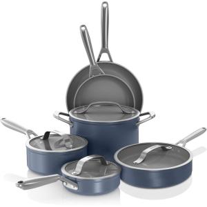 Ninja Ceramic Pro 14-Piece Cookware Set, Non-Stick Pots & Pans Set with Glass Lids, Nontoxic, PTFE Free, Ceramic Coated, Oven Safe, All Stovetops & Induction Compatible, Midnight Blue, CW39014MM(Midnight Blue)