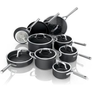 Ninja Cookware, Ninja NeverStick Professional, 16-Piece Pots and Pans Set, Non Stick Frying Pans, Kitchen Essentials, Stock Pot, Sauce Pan, Glass Lids, Saute Pan, All Stovetops, Black, C39900(16pc set)