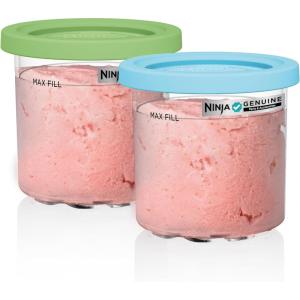 Ninja Creami Pints 4 Pack, Compatible with NC299AMZ & NC300s Series Creami Ice Cream Makers, Genuine Ninja Pint, BPA-Free & Dishwasher Safe, Color Lids, Clear/Grey/Lime/Pink/Aqua, XSKPLD4BCD​(2 Pack)