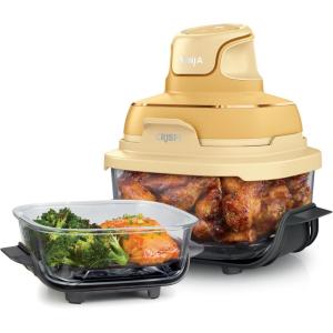 Ninja Crispi 4-in-1 Portable Glass Air Fryer Cooking System, 1500W, 4QT & 6-Cup TempWare Glass Containers with Storage Lids, Microwave, Freezer & Dishwasher Safe, Cyberspace Gray, FN101GY(Ginger Snap)