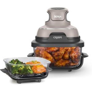 Ninja Crispi 4-in-1 Portable Glass Air Fryer Cooking System, 1500W, 4QT & 6-Cup TempWare Glass Containers with Storage Lids, Microwave, Freezer & Dishwasher Safe, Cyberspace Gray, FN101GY(Stone)