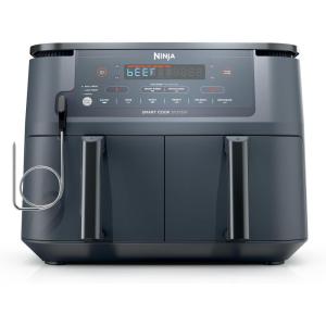 Ninja DZ201 Foodi 8 Quart 6-in-1 DualZone 2-Basket Air Fryer with 2 Independent Frying Baskets, Match Cook & Smart Finish to Roast, Broil, Dehydrate & More for Quick, Easy Meals, Grey(10QT w/Thermometer GREY)