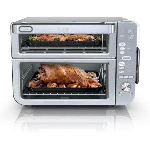Ninja Double Stack XL Countertop Oven & Air Fryer, 12-in-1, Flexdoor, FlavorSeal, SMART FINISH with DualZone Technology, Countertop Oven, Air Fryer, Bake, Broil, Reheat, Pizza, Stainless Steel, DCT601 (Renewed)(Stainless 12-in-1 with Thermometer)