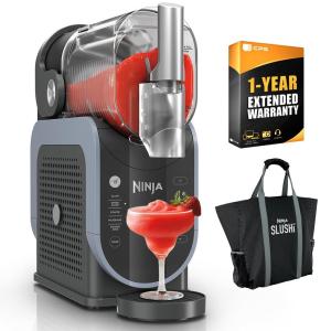 Ninja FS300 SLUSHi 72oz. Frozen Drink & Slushie Machine (Renewed) Bundle with Deco Essentials Collapsable Water Bottle BPA Free 24oz Gray/Stainless and 1 YR CPS Enhanced Protection Pack(88 oz & 5 Presets + Ninja Tote)