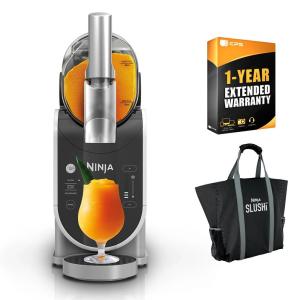 Ninja FS300 SLUSHi 72oz. Frozen Drink & Slushie Machine (Renewed) Bundle with Deco Essentials Collapsable Water Bottle BPA Free 24oz Gray/Stainless and 1 YR CPS Enhanced Protection Pack(72 oz & 3 Presets + Ninja Tote)