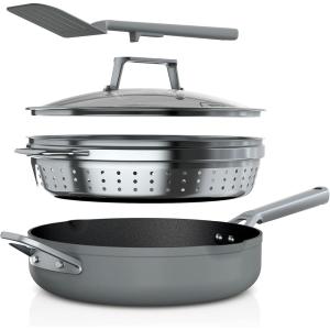 Ninja Foodi NeverStick 4 Quart Pan with Lid, Strainer, & Spatula, Oven Safe, Sea Salt Grey(Sea Salt Grey)