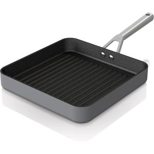Ninja Foodi NeverStick Professional Hard-Anodized 4-Quart Sauté Pan with Glass Lid, Nonstick, Durable & Oven Safe to 500°F, Salt Grey, C30140(11″ Grill Pan)