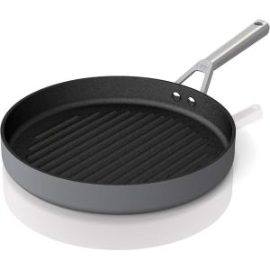 Ninja Foodi NeverStick Professional Hard-Anodized 4-Quart Sauté Pan with Glass Lid, Nonstick, Durable & Oven Safe to 500°F, Salt Grey, C30140(12″ Grill Pan)