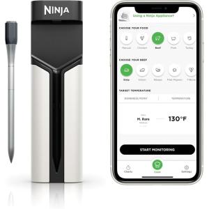 Ninja Meat Thermometer ProChef Wireless Probe for Indoor & Outdoor Air Fryer, Grill, Cooking, Smoker, Oven, Roaster, Long Range Bluetooth App Connection, Flareup Resistant, Waterproof, US Only, WP100