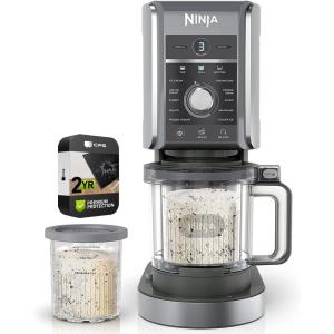 Ninja NC501 CREAMi Deluxe 11-in-1 XL Ice Cream Maker Silver (Renewed) Bundle with 2 YR CPS Enhanced Protection Pack