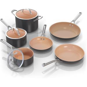 Ninja Pots and Pans Set Non Stick | Extended Life Premium Ceramic Cookware Set | 9-Piece Nonstick | PTFE Free | Oven Safe to 550°F | Induction Compatible | Frying Pan x3 | Cooking Pot x3 | CW99009(9 Piece Set)