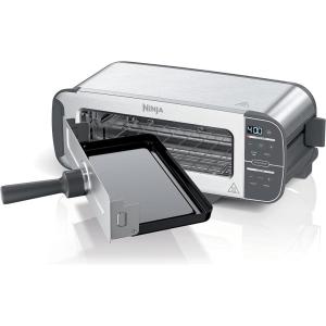 Ninja ST101 Foodi 2-in-1 Flip Toaster, 2-Slice Capacity, Compact Toaster Oven, Snack Maker, Reheat, Defrost, 1500 Watts, Stainless Steel, 6 Functions(4 Functions)
