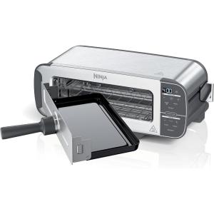 Ninja ST101 Foodi 2-in-1 Flip Toaster, 2-Slice Capacity, Compact Toaster Oven, Snack Maker, Reheat, Defrost, 1500 Watts, Stainless Steel, 6 Functions(6 Functions)