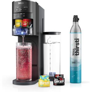 Ninja Thirsti Drink System, Soda Maker, Create Unique Sparkling & Still Drinks, Personalize Size & Flavor, Carbonated Water Machine, 60L CO2 Cylinder & Variety of Flavored Water Drops, Black WC1001(Black)