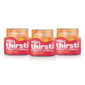 Ninja Thirsti Flavored Water Drops, FRUITI CHILL Orange, Bold Fruit Flavor, Sparkling or Still, Zero Calories, Zero Sugar, Makes 17, 12oz drinks, 3 Pack, WCFOTNGAM(Peach Punch)