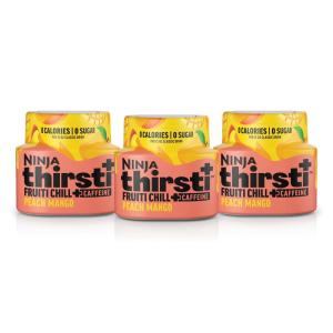 Ninja Thirsti Flavored Water Drops, FRUITI CHILL+ Wild Berry, Bold Fruit Flavor with Caffeine, Sparkling or Still, Zero Calories, Zero Sugar, Makes 17, 12oz drinks, 3 Pack, WCFWDBRAM(Peach Mango)