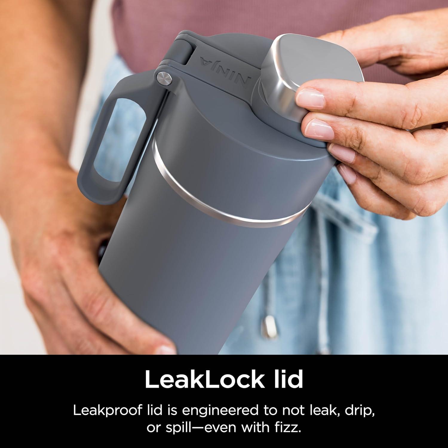 imageNinja Thirsti 18oz Travel Water Bottle For Carbonated Sparkling Drinks Colder and Fizzier Longer Leak Proof 24 Hrs Cold Dishwasher Safe Stainless Steel Insulated Tumbler Cloud White DW1801WHGray