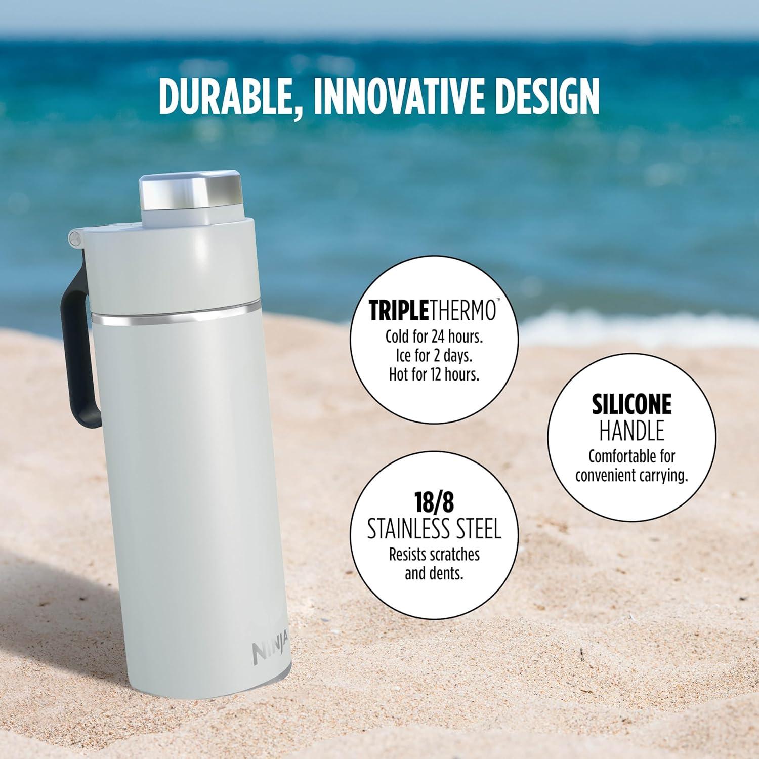 imageNinja Thirsti 18oz Travel Water Bottle For Carbonated Sparkling Drinks Colder and Fizzier Longer Leak Proof 24 Hrs Cold Dishwasher Safe Stainless Steel Insulated Tumbler Cloud White DW1801WHWhite