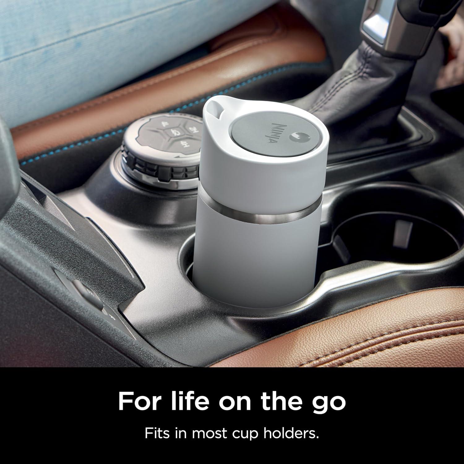 imageNinja Travel Mug Sip Perfect 16oz Brings Hot Drinks to Sippable Temperature in Minutes Stainless Steel Leak Proof Dishwasher Safe Metal Insulated Tumbler Onyx Black DW1603BKWhite