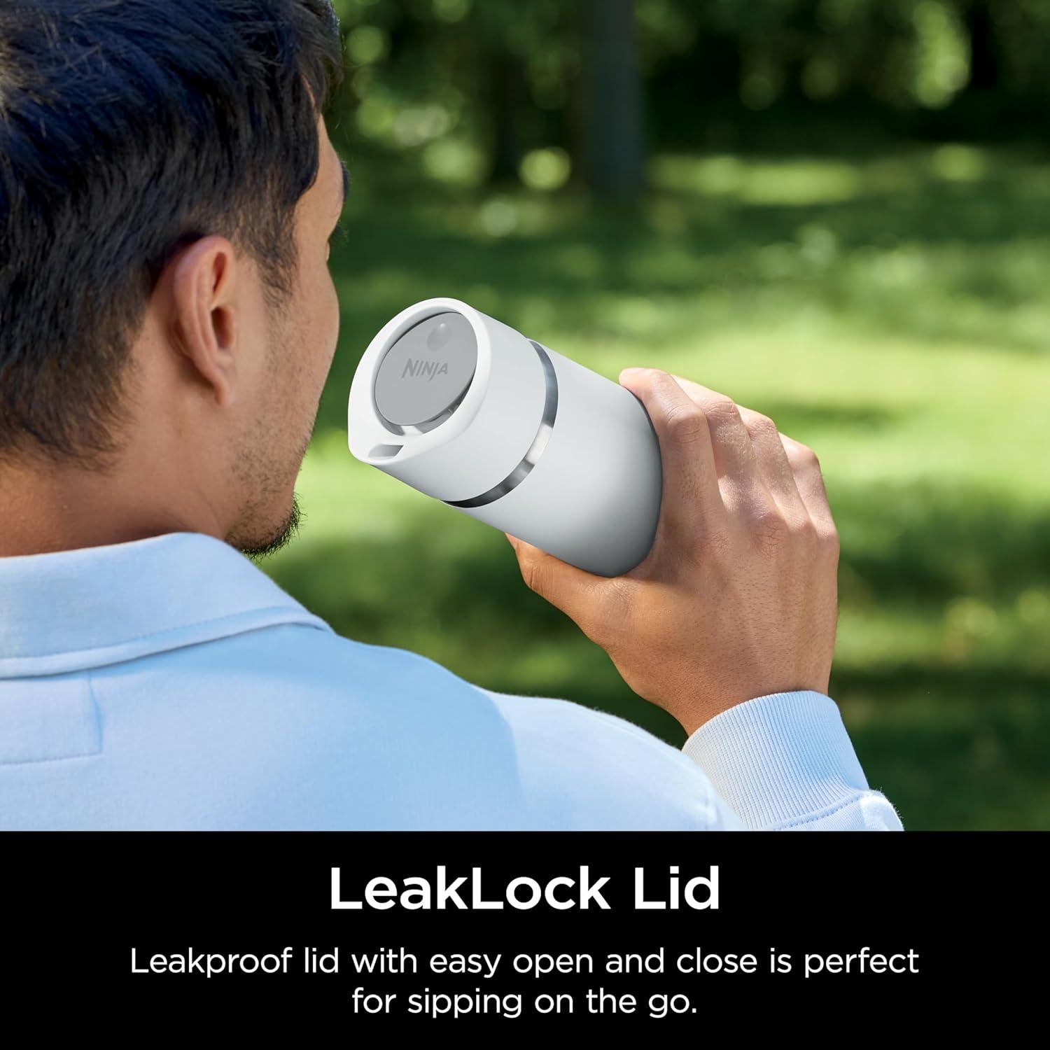 imageNinja Travel Mug Sip Perfect 16oz Brings Hot Drinks to Sippable Temperature in Minutes Stainless Steel Leak Proof Dishwasher Safe Metal Insulated Tumbler Onyx Black DW1603BKWhite