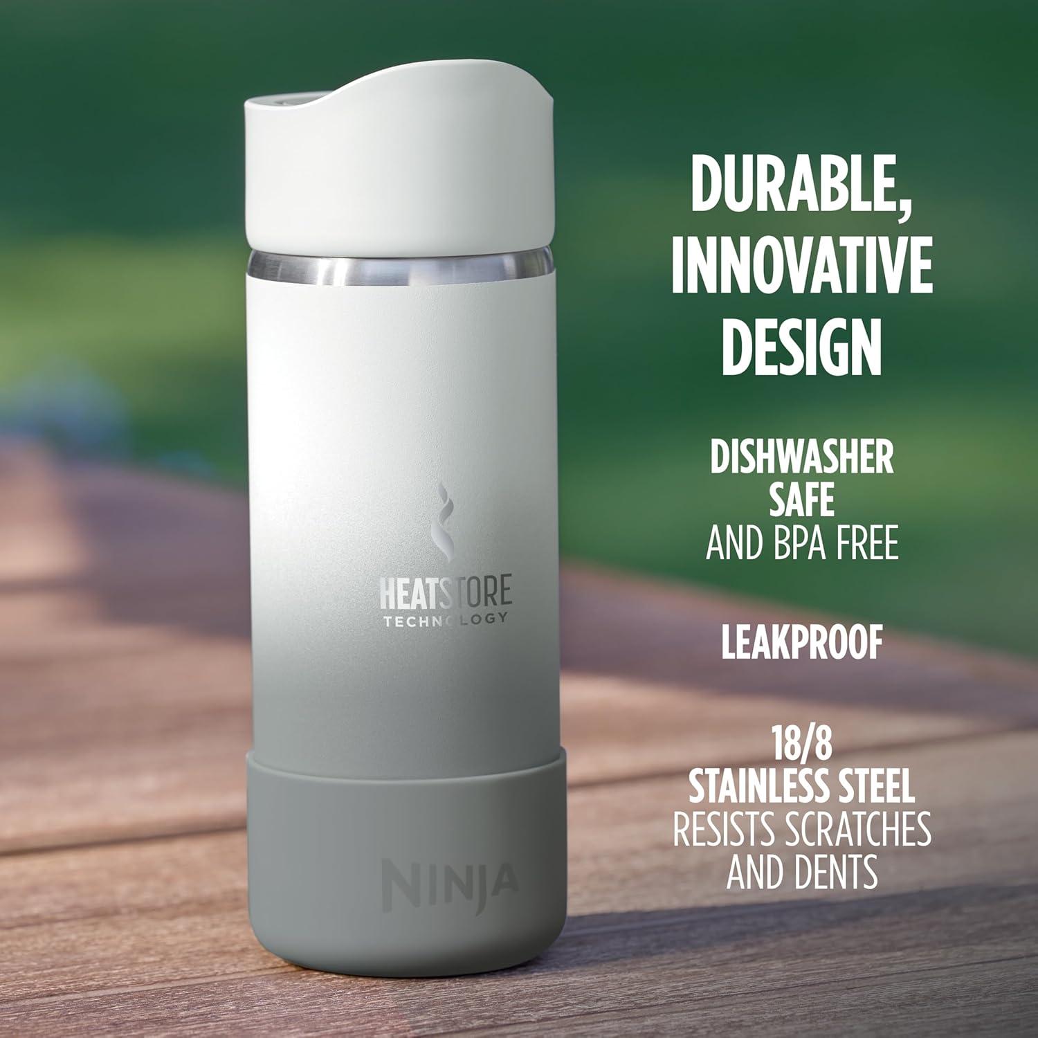 imageNinja Travel Mug Sip Perfect 16oz Brings Hot Drinks to Sippable Temperature in Minutes Stainless Steel Leak Proof Dishwasher Safe Metal Insulated Tumbler Onyx Black DW1603BKWhite