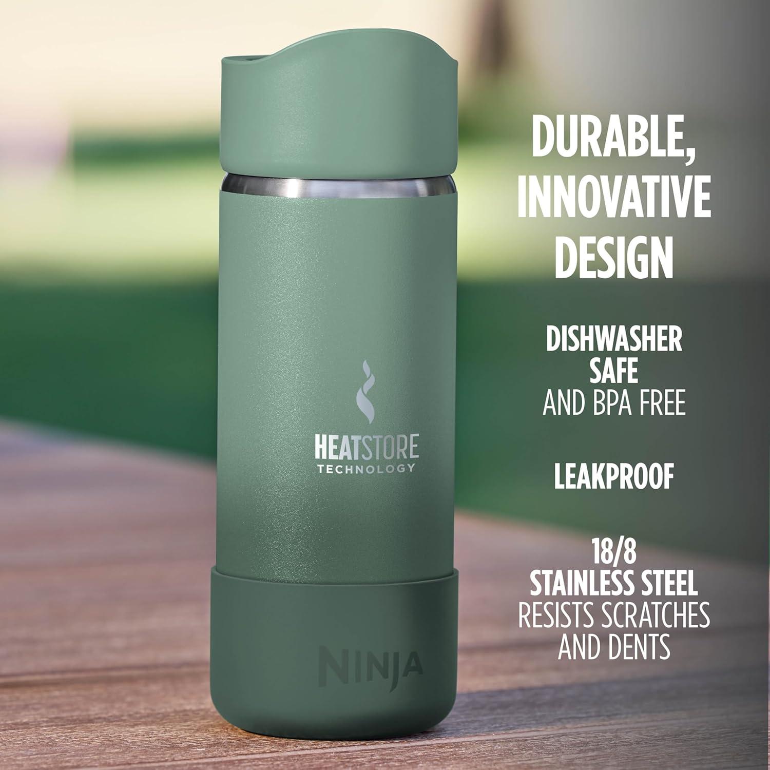 imageNinja Travel Mug Sip Perfect 16oz Brings Hot Drinks to Sippable Temperature in Minutes Stainless Steel Leak Proof Dishwasher Safe Metal Insulated Tumbler Onyx Black DW1603BKGreen