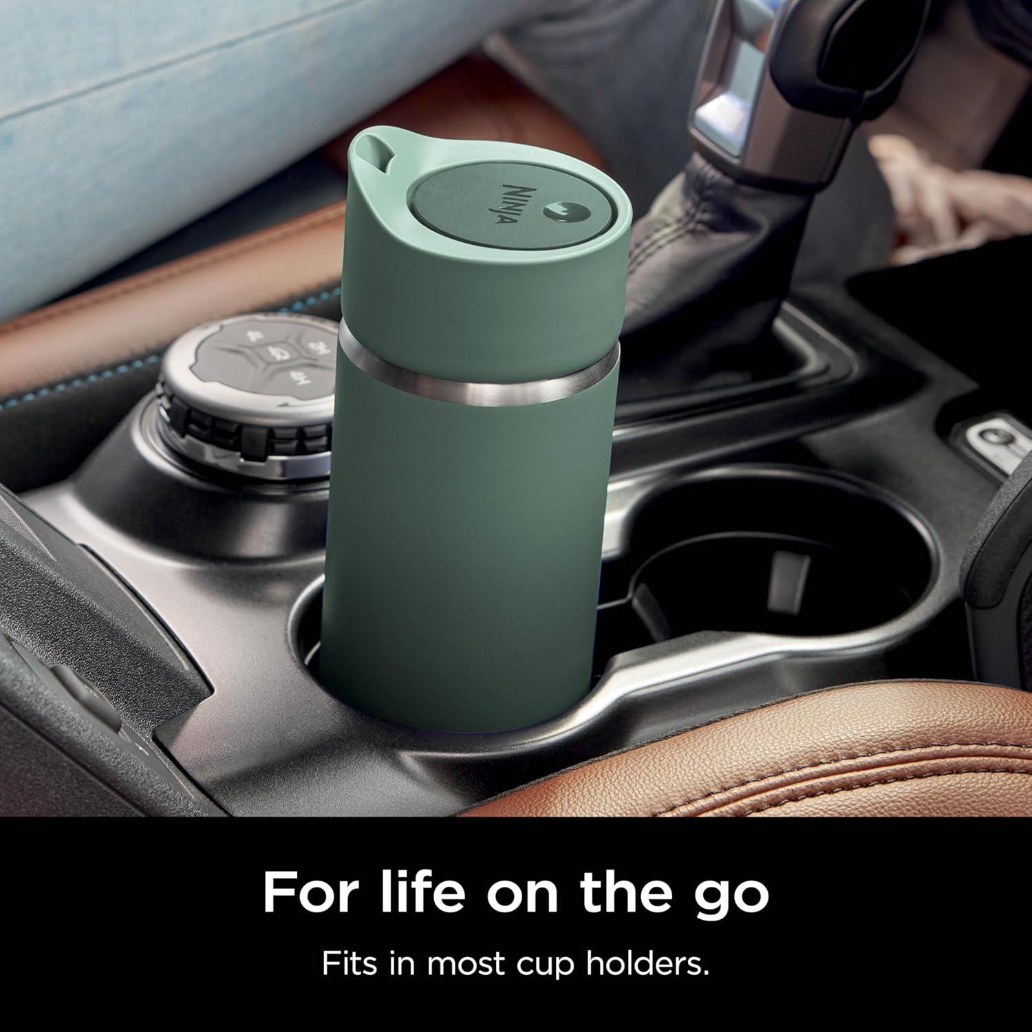 imageNinja Travel Mug Sip Perfect 16oz Brings Hot Drinks to Sippable Temperature in Minutes Stainless Steel Leak Proof Dishwasher Safe Metal Insulated Tumbler Onyx Black DW1603BKGreen