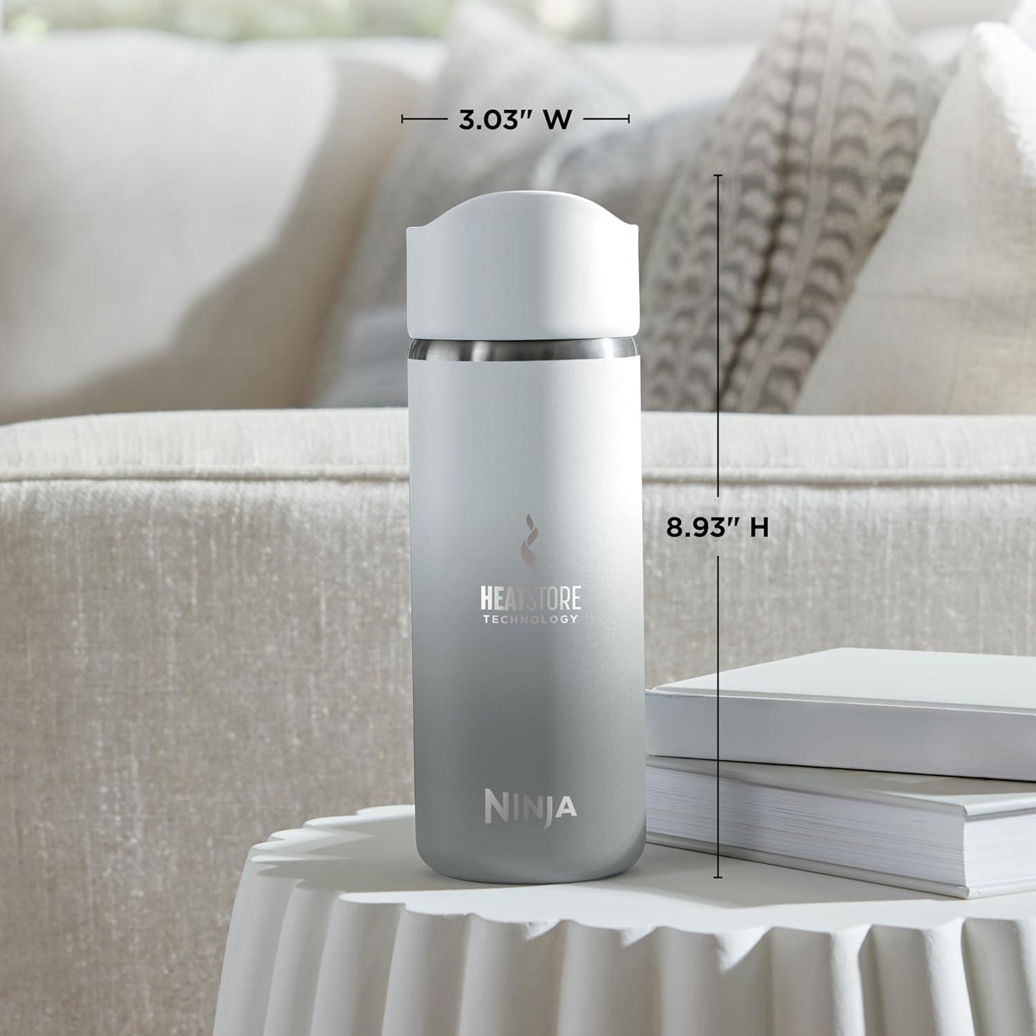 imageNinja Travel Mug Sip Perfect 16oz Brings Hot Drinks to Sippable Temperature in Minutes Stainless Steel Leak Proof Dishwasher Safe Metal Insulated Tumbler Onyx Black DW1603BKWhite