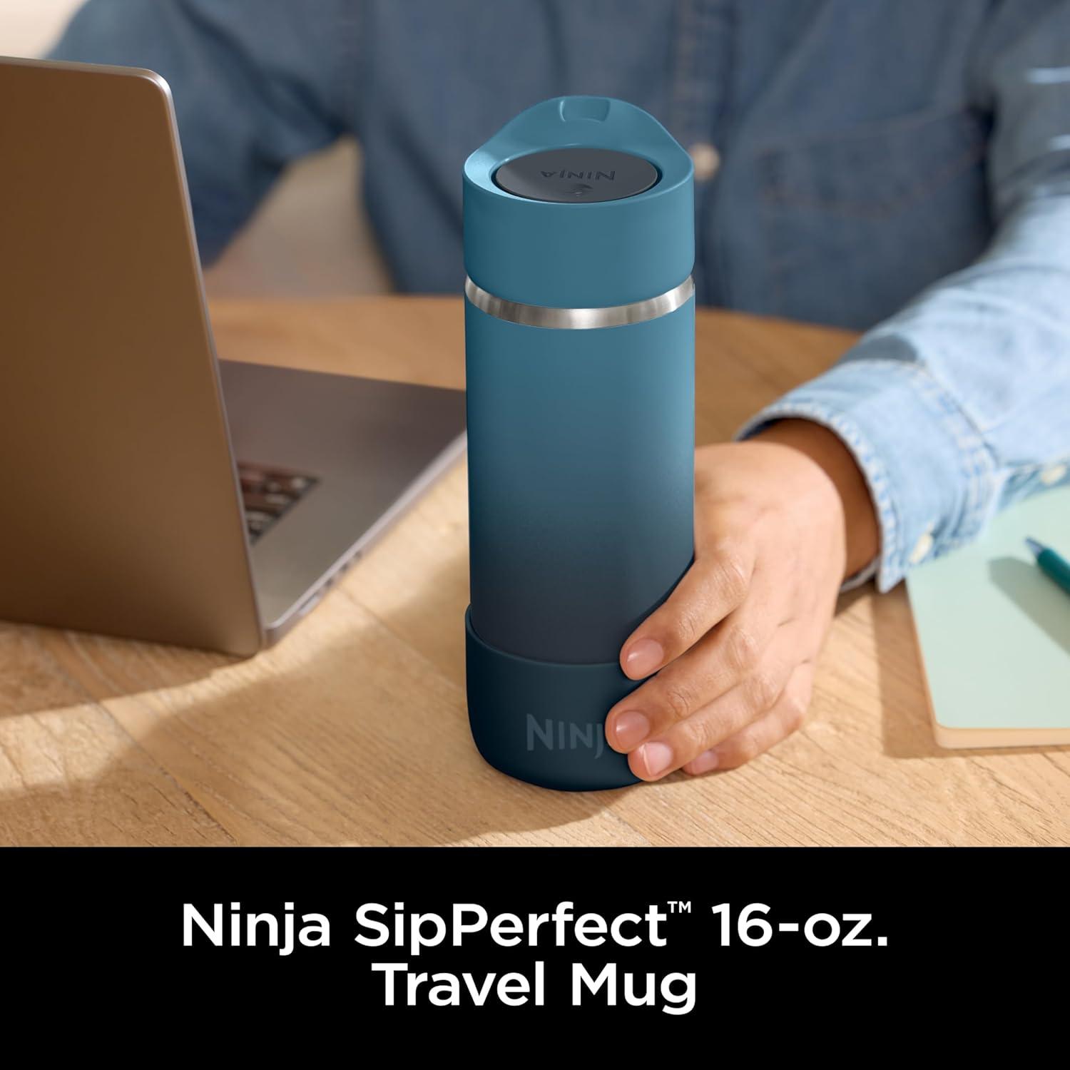 imageNinja Travel Mug Sip Perfect 16oz Brings Hot Drinks to Sippable Temperature in Minutes Stainless Steel Leak Proof Dishwasher Safe Metal Insulated Tumbler Onyx Black DW1603BKOcean Blue