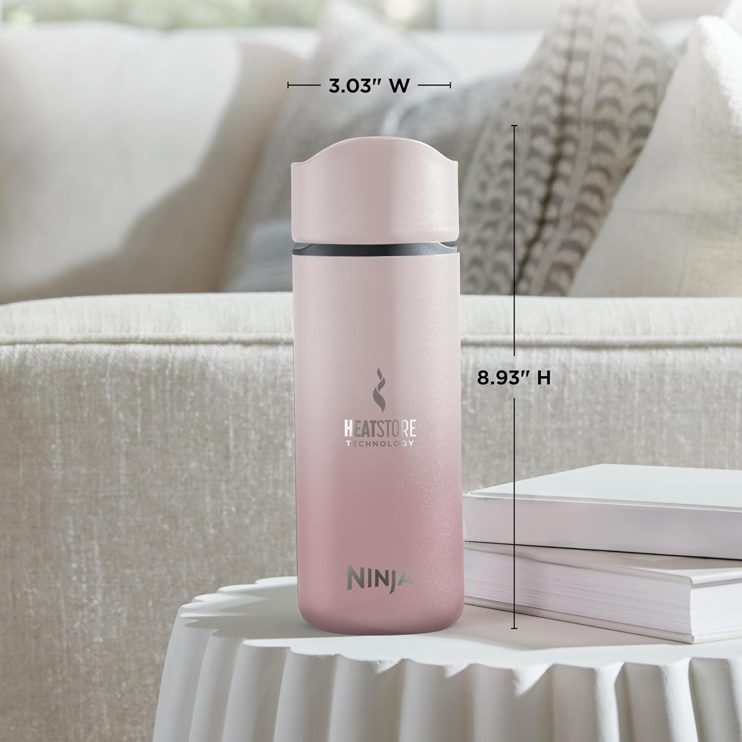 imageNinja Travel Mug Sip Perfect 16oz Brings Hot Drinks to Sippable Temperature in Minutes Stainless Steel Leak Proof Dishwasher Safe Metal Insulated Tumbler Onyx Black DW1603BKRose Quartz