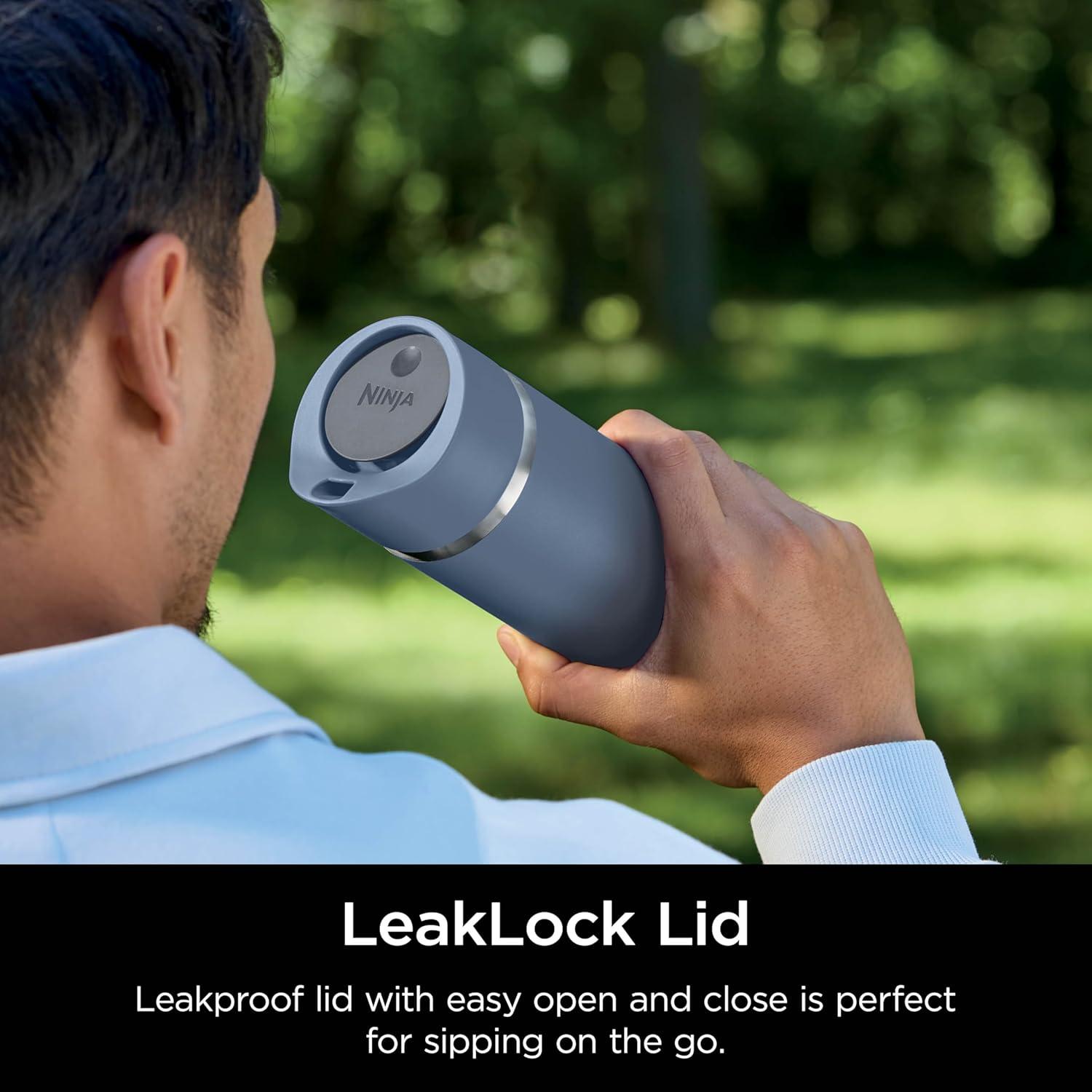 imageNinja Travel Mug Sip Perfect 16oz Brings Hot Drinks to Sippable Temperature in Minutes Stainless Steel Leak Proof Dishwasher Safe Metal Insulated Tumbler Onyx Black DW1603BKNavy