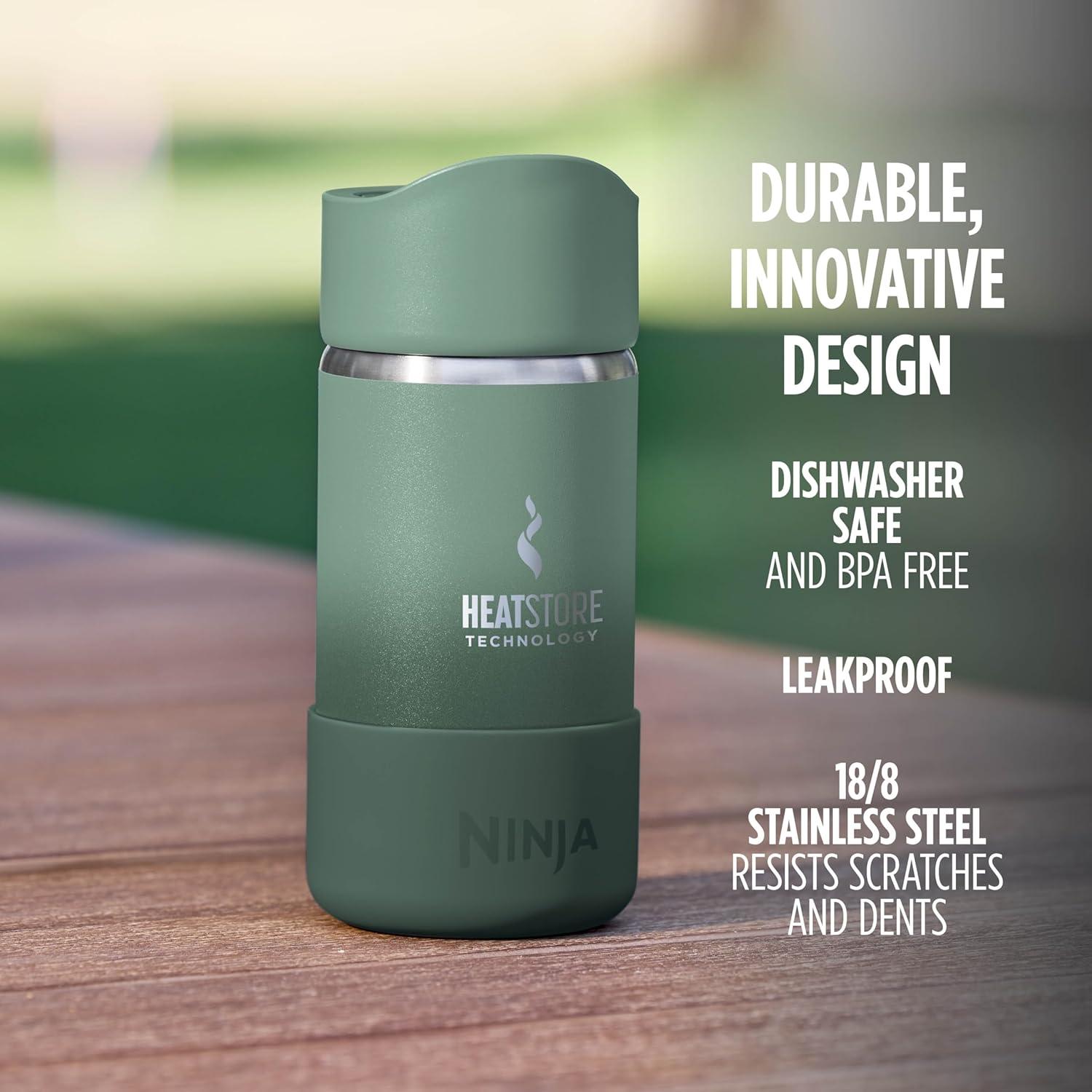 imageNinja Travel Mug Sip Perfect 16oz Brings Hot Drinks to Sippable Temperature in Minutes Stainless Steel Leak Proof Dishwasher Safe Metal Insulated Tumbler Onyx Black DW1603BKGreen