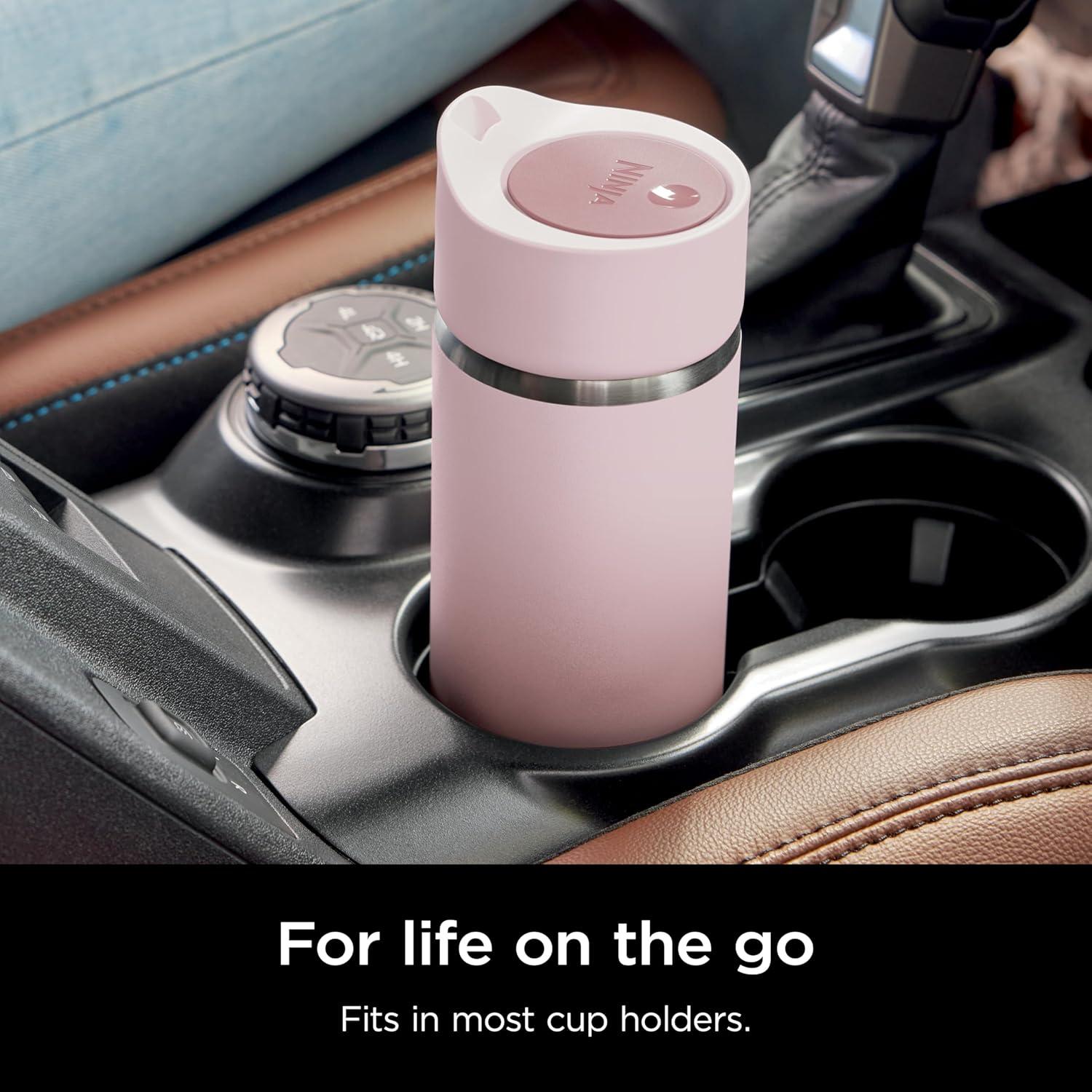 imageNinja Travel Mug Sip Perfect 16oz Brings Hot Drinks to Sippable Temperature in Minutes Stainless Steel Leak Proof Dishwasher Safe Metal Insulated Tumbler Onyx Black DW1603BKRose Quartz