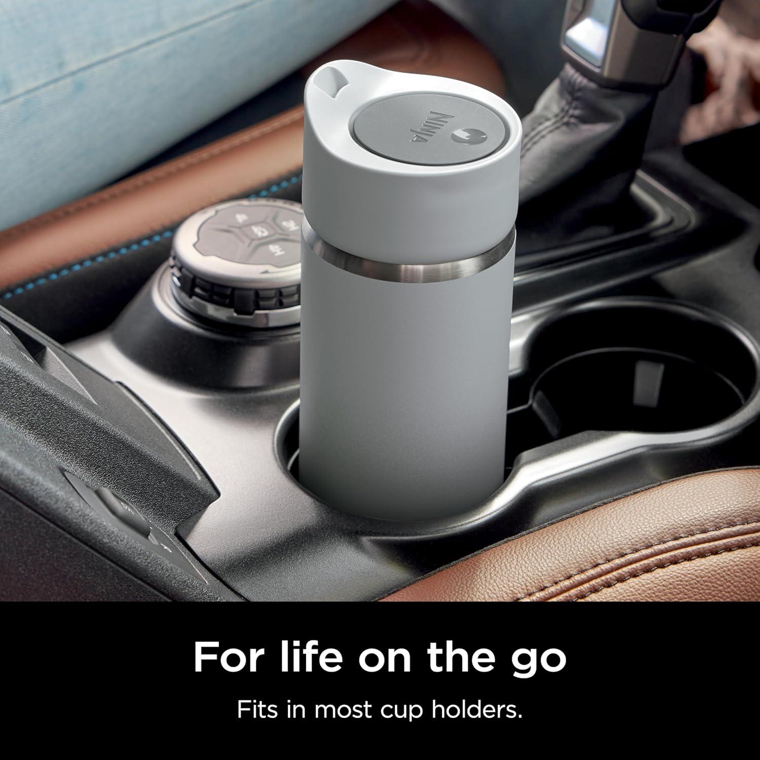 imageNinja Travel Mug Sip Perfect 16oz Brings Hot Drinks to Sippable Temperature in Minutes Stainless Steel Leak Proof Dishwasher Safe Metal Insulated Tumbler Onyx Black DW1603BKWhite