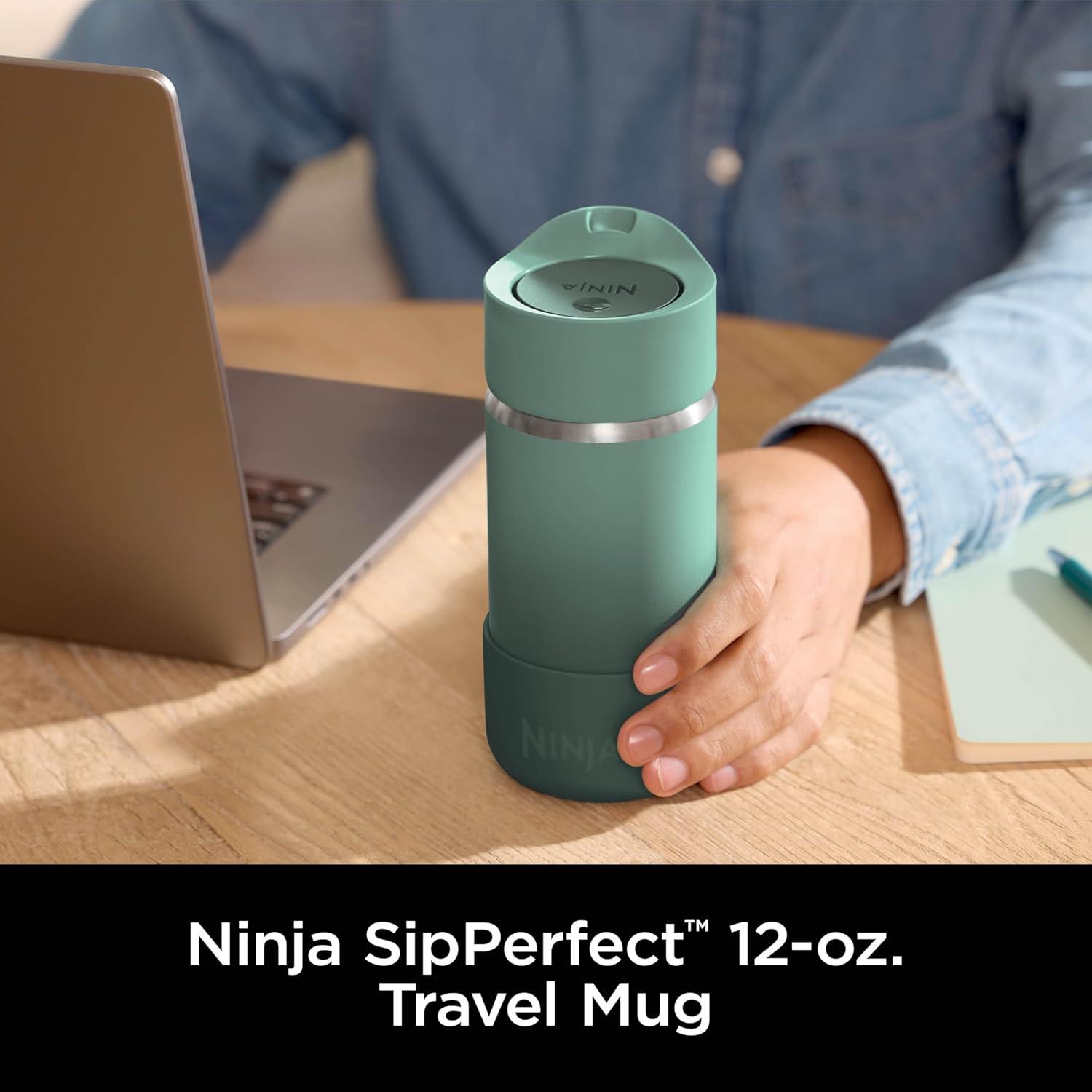 imageNinja Travel Mug Sip Perfect 16oz Brings Hot Drinks to Sippable Temperature in Minutes Stainless Steel Leak Proof Dishwasher Safe Metal Insulated Tumbler Onyx Black DW1603BKGreen