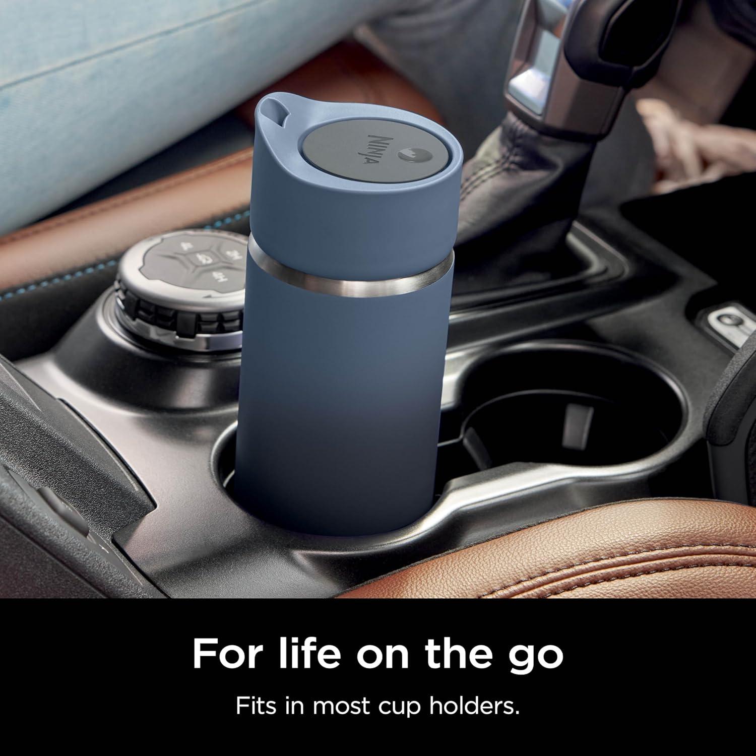imageNinja Travel Mug Sip Perfect 16oz Brings Hot Drinks to Sippable Temperature in Minutes Stainless Steel Leak Proof Dishwasher Safe Metal Insulated Tumbler Onyx Black DW1603BKNavy