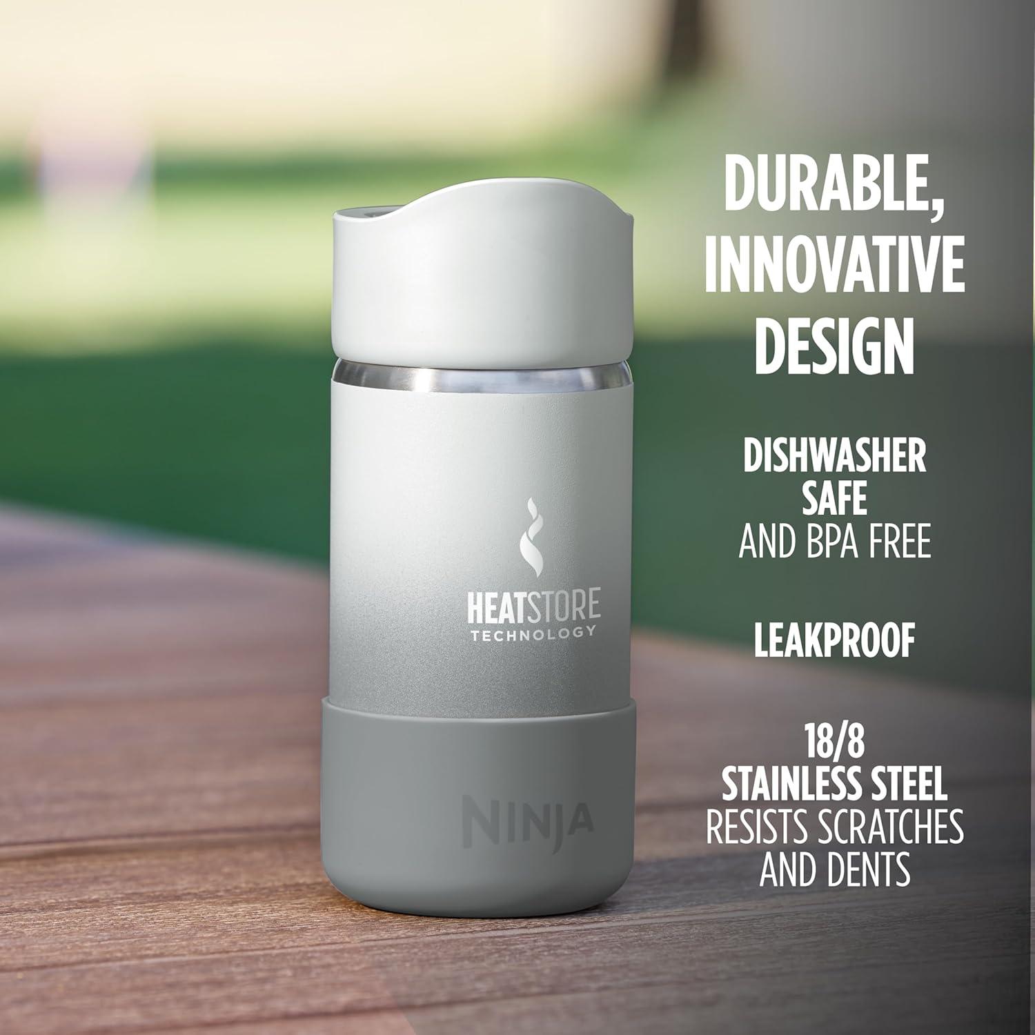 imageNinja Travel Mug Sip Perfect 16oz Brings Hot Drinks to Sippable Temperature in Minutes Stainless Steel Leak Proof Dishwasher Safe Metal Insulated Tumbler Onyx Black DW1603BKWhite