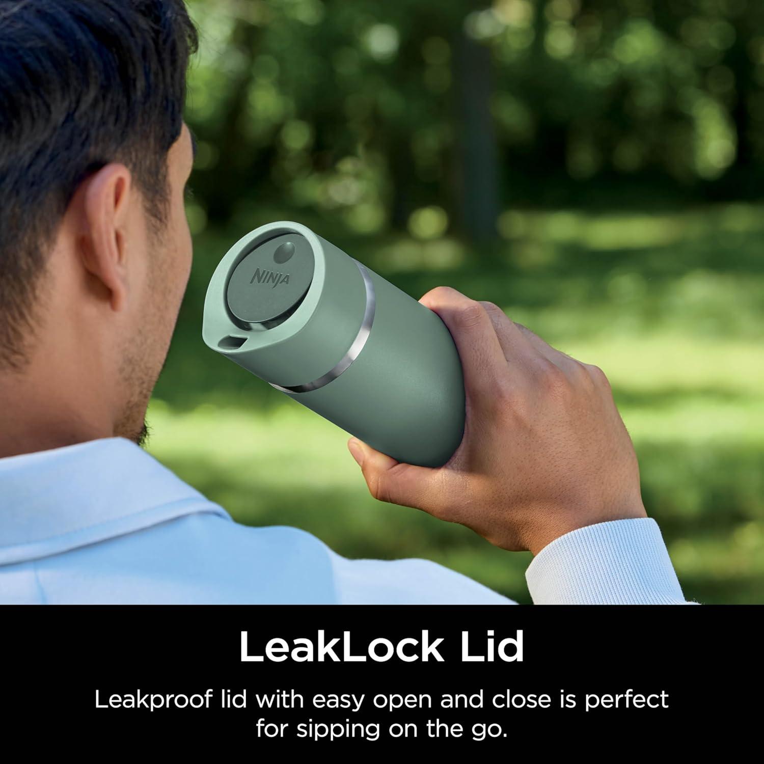 imageNinja Travel Mug Sip Perfect 16oz Brings Hot Drinks to Sippable Temperature in Minutes Stainless Steel Leak Proof Dishwasher Safe Metal Insulated Tumbler Onyx Black DW1603BKGreen