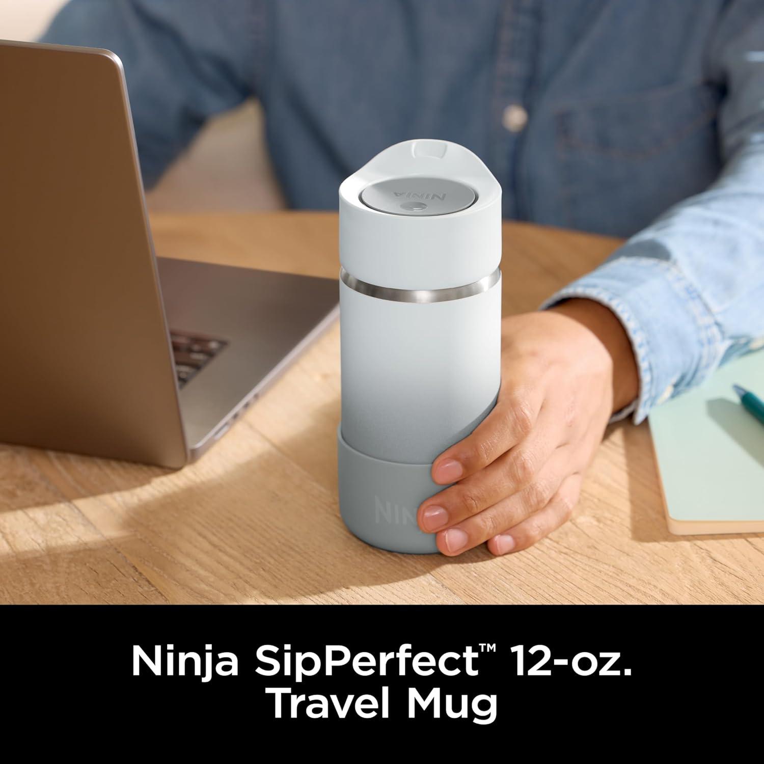 imageNinja Travel Mug Sip Perfect 16oz Brings Hot Drinks to Sippable Temperature in Minutes Stainless Steel Leak Proof Dishwasher Safe Metal Insulated Tumbler Onyx Black DW1603BKWhite