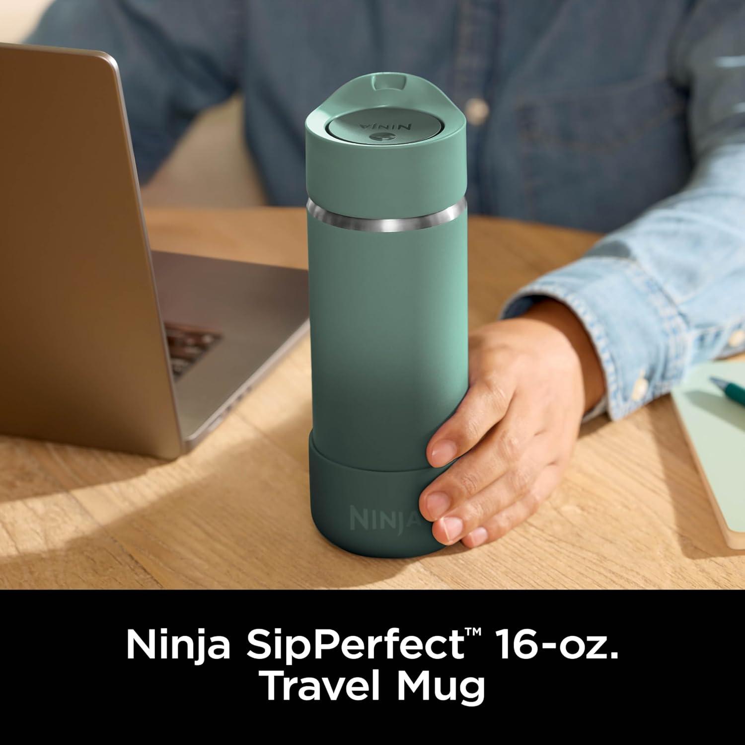 imageNinja Travel Mug Sip Perfect 16oz Brings Hot Drinks to Sippable Temperature in Minutes Stainless Steel Leak Proof Dishwasher Safe Metal Insulated Tumbler Onyx Black DW1603BKGreen