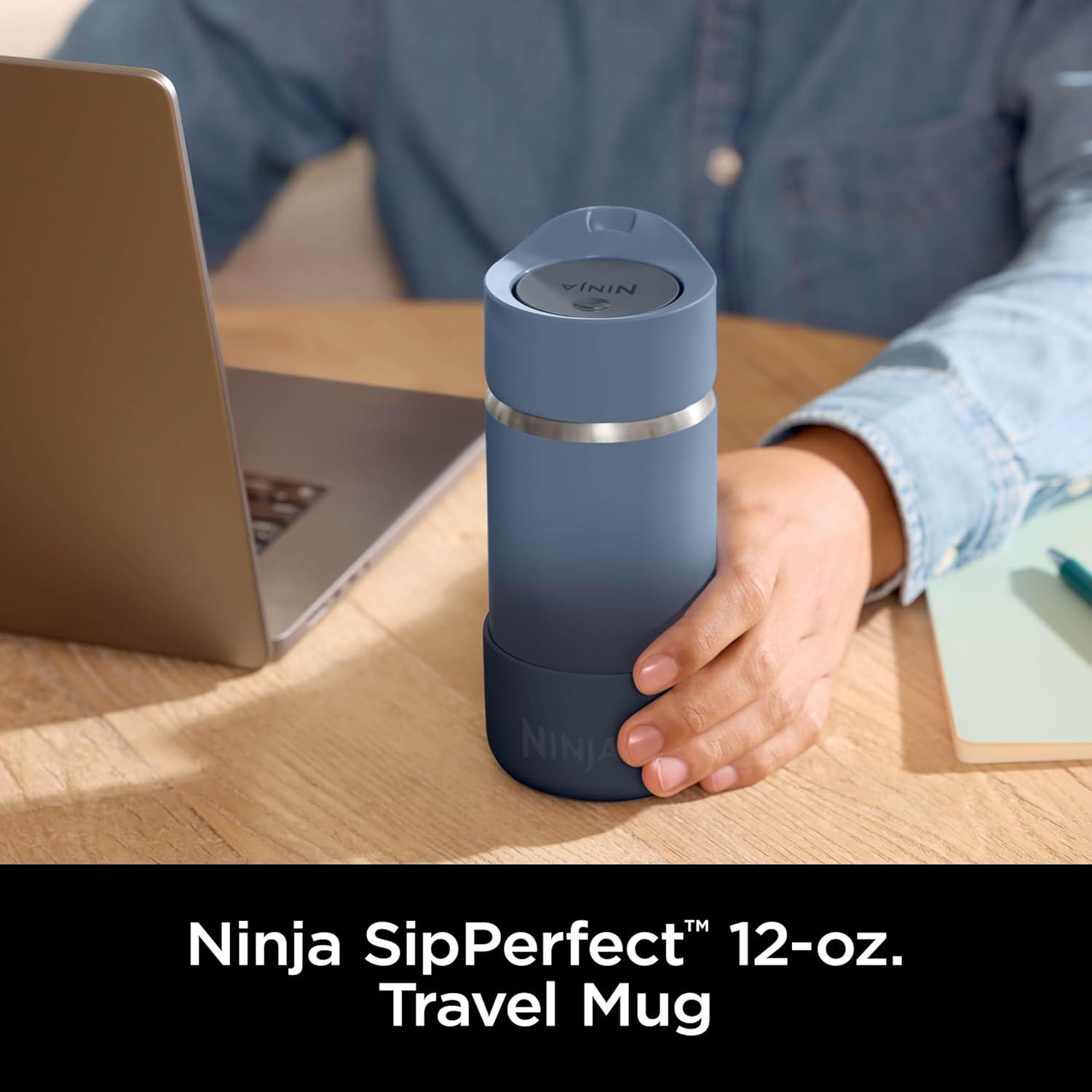 imageNinja Travel Mug Sip Perfect 16oz Brings Hot Drinks to Sippable Temperature in Minutes Stainless Steel Leak Proof Dishwasher Safe Metal Insulated Tumbler Onyx Black DW1603BKNavy