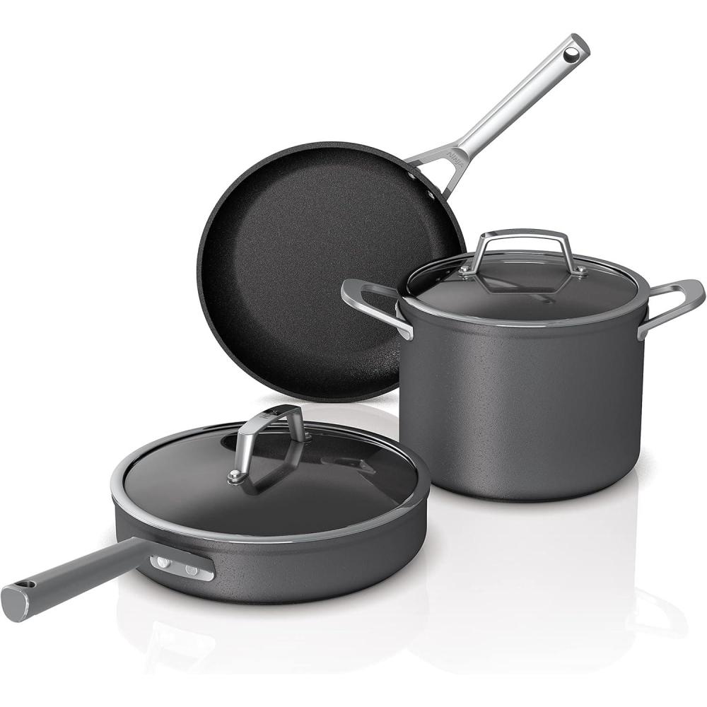 imageNinja C35000W Foodi NeverStick Premium HardAnodized 5Piece Cookware Set  BlackPremium